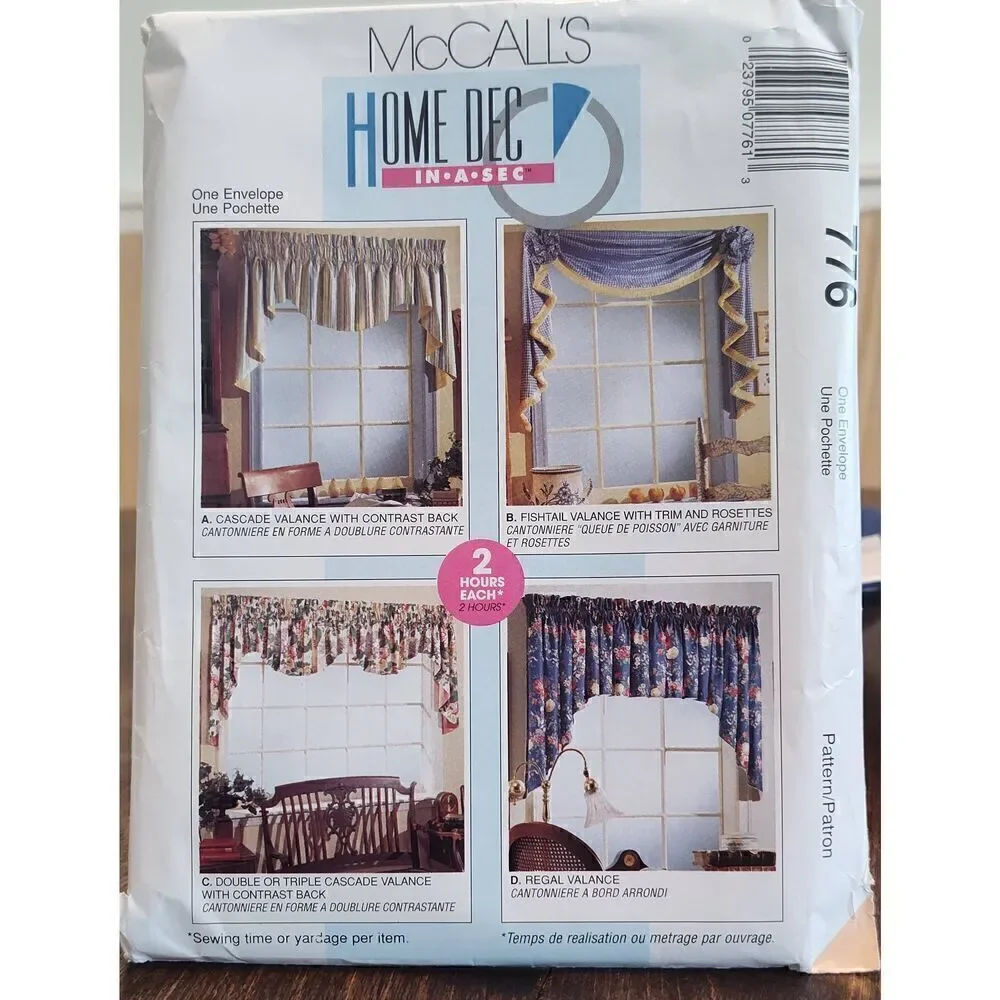 McCall's 8375/776 Window Treatment Valance Cascade Fishtail Regal Sewing Pattern